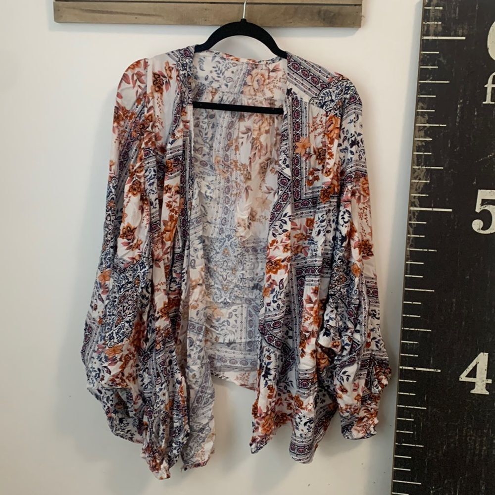 Hayden Boho Floral Paisley Kimono Cardigan Top Women One Size L 100% Rayon Flowy